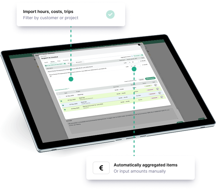 Importing hours to invoice